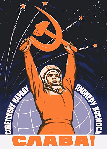 World of Art - Póster con propaganda del servicio espacial de la URSS, diseño de aprox. 1959 "Long Live The Soviet People: The Space Pioneers" (papel brillante de 250 g/m², formato A3)