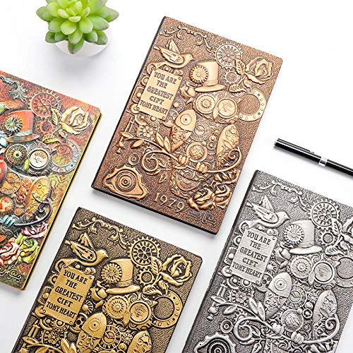 XUAN A5 Libreta Bonita Cuero, Diario de viaje Niño Niñas Tapa Dura Cuaderno Rayas Piel Sintética Travel Journal Notebook lined Ideas Regalo Navidad Hombre Mujer Adultos, Página Rayadas 3D Búho Cobre
