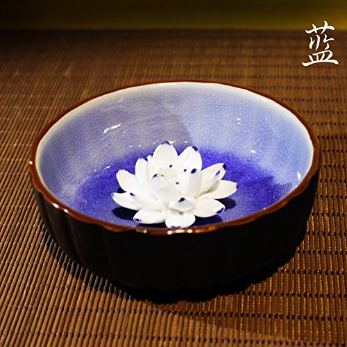 XZHXQ&KXMYT Flor De Loto De Cerámica Soporte Incienso Quemador De Incienso De Sándalo Perfumado Incensario 10.3.5Cm Azul.