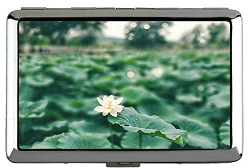 Yanteng Flower Water Lily Lotus Hard Box Full Pack Estuche para Cigarrillos-Lotus Leaf Clip Open Pocket Holder para 14 Cigarrillos