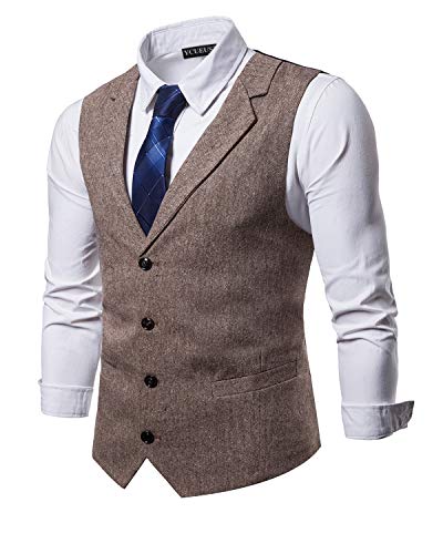 YCUEUST Elegante Chaleco Hombre Casual Negocio Ceremonia Boda Slim Fit Traje Blazers Marrón Medium