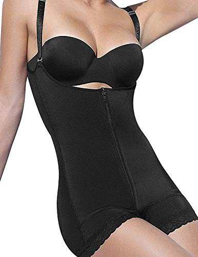 YIANNA Mujer Body Reductor Busto Abierto Corsé sin Costuras Faja Reductora Modeladora Negro Shapewear Adelgazante,UK-YA7102-Black-XL