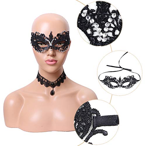 YMHPRIDE Máscara de Disfraces para Parejas Máscara Veneciana de Diamantes de imitación Máscara de Carnaval Máscara de Disfraces de Encaje para Mujeres Hombres Fiesta Baile de Baile Máscara