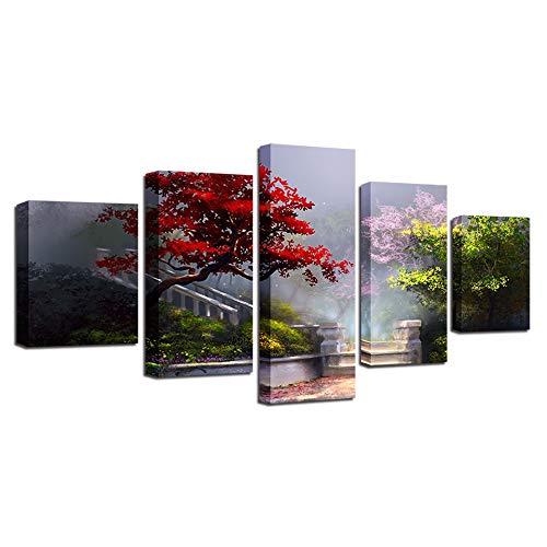 YYJHMK - Cuadro de pared sin marco, decoración moderna para el hogar, impresiones en alta definición, 5 piezas, flores, hierbas, árboles, jardín, paisaje, pinturas, lienzo modular, ilustraciones