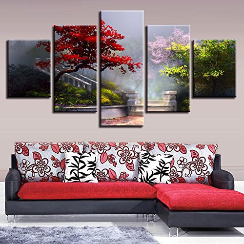 YYJHMK - Cuadro de pared sin marco, decoración moderna para el hogar, impresiones en alta definición, 5 piezas, flores, hierbas, árboles, jardín, paisaje, pinturas, lienzo modular, ilustraciones