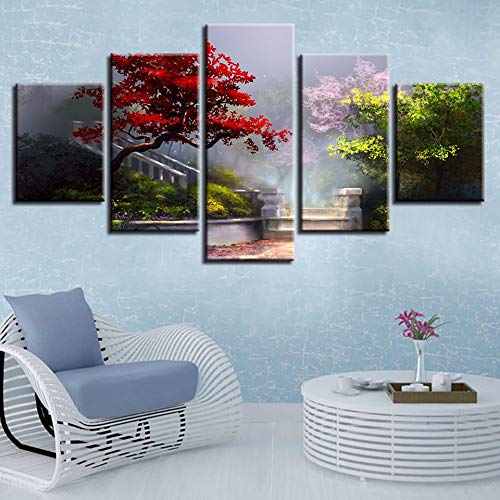 YYJHMK - Cuadro de pared sin marco, decoración moderna para el hogar, impresiones en alta definición, 5 piezas, flores, hierbas, árboles, jardín, paisaje, pinturas, lienzo modular, ilustraciones