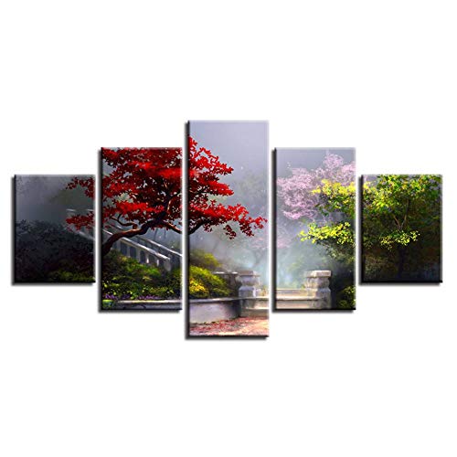 YYJHMK - Cuadro de pared sin marco, decoración moderna para el hogar, impresiones en alta definición, 5 piezas, flores, hierbas, árboles, jardín, paisaje, pinturas, lienzo modular, ilustraciones