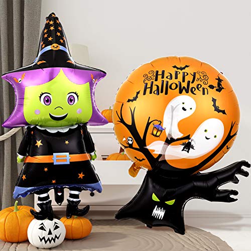 10 Piezas Globos de Halloween Globos de Papel de Aluminio de Mylar de Halloween Globo de Calabaza Bruja Esqueleto Fantasma Murciélago para Decoraciones de Fiesta de Halloween