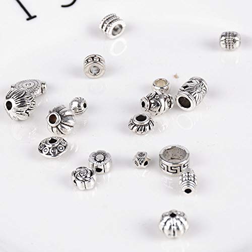 100g Abalorios Espaciadores Mixtos Separador Abalorios Espaciador Cuentas de Plata Tibetano para DIY Pulseras Collares Colgantes Pendientes Joyería Bisutería Color Plateado 100-120pcs Aproximadamente