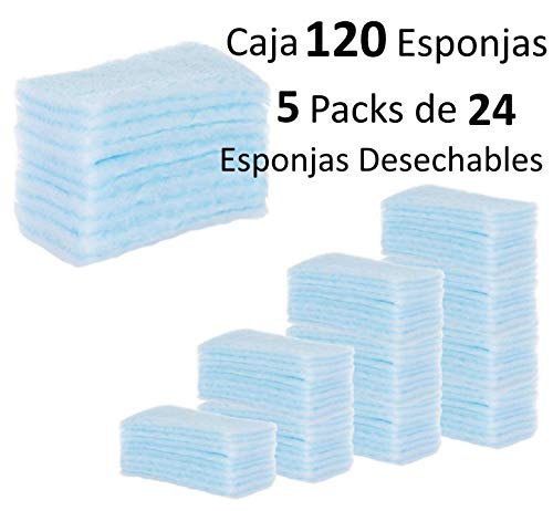 120 ESPONJAS Jabonosas Desechables bebes, niños y adultos - 120 Unidades - Esponja Bebe Piel Sensible - Esponjas Baño con Jabón ph neutro - Pack 5 paquetes de 24 esponjas Annote