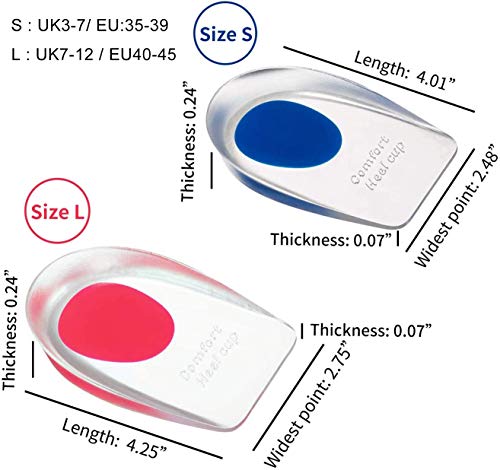 2 pares de almohadillas de gel para talones,almohadillas de silicona para talones para la fascitis plantar,espolones del talón y dolor de Aquiles,copas gel para talones y cojines Absorción (El hombre)
