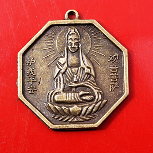 2 piezas Feng Shui Kuan Yin Ba Gua figurita de monedas colgante + bolsa para regalo Y1085