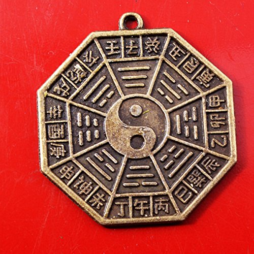 2 piezas Feng Shui Kuan Yin Ba Gua figurita de monedas colgante + bolsa para regalo Y1085