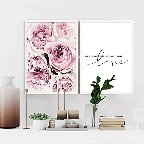 2 Piezas Posters Flor Rosa Citas de Amor Cuadros Blanco y Negro Decoración Lienzo Decorativo pared Dormitorio Laminas Impresión Fotografica PTGL001-S