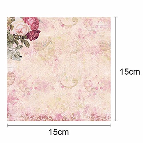 24 Hojas de Paper Pack Scrapbooking Estampado Flores Románticas Vintage para DIY Paper Decorativa Manualidades, 15x15cm