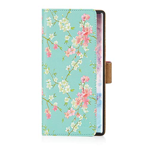 32nd Floral Series - Funda Tipo Libro de Piel Sintetica con diseño Floral para Samsung Galaxy Note 10 Plus, Carcasa de Cuero diseñada con Cartera y Cierre Magnetico - Primavera Azul