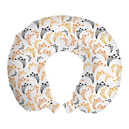 ABAKUHAUS Floral Cojín de Viaje para Soporte de Cuello, Botanical escénica Naturaleza, Viajes Siestas Leer Mirar TV, 30x30 cm, Naranja Negro Blanco