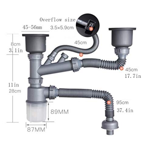 Accesorios para fregaderos Fregadero De Cocina Accesorios De Tubería De Desagüe Del Fregadero Doble Tubo De Desagüe Balcón De Lavandería Piscina 45-56mm Tubo De Desagüe Tubo De Desagüe Calibre