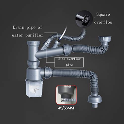 Accesorios para fregaderos Fregadero De Cocina Accesorios De Tubería De Desagüe Del Fregadero Doble Tubo De Desagüe Balcón De Lavandería Piscina 45-56mm Tubo De Desagüe Tubo De Desagüe Calibre