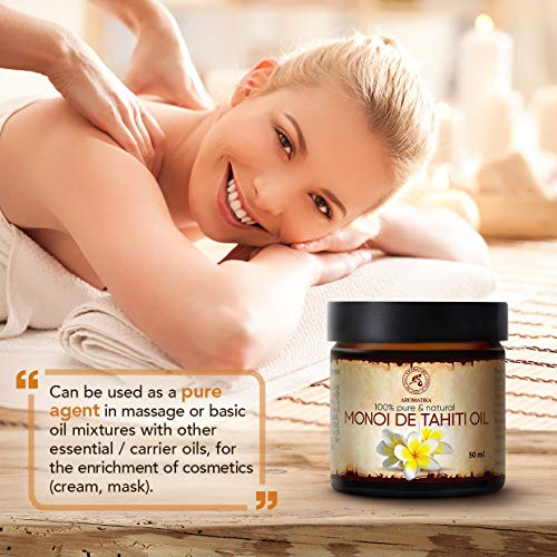 Aceite de Monoi de Tahiti 50ml - Francia - 100% Natural - Prensados en Frío - Multifuncional - Humectante - para el Rostro - Cabello - Piel - Relajación - Masaje - Cuidado Corporal