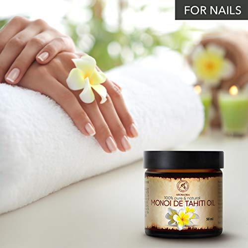 Aceite de Monoi de Tahiti 50ml - Francia - 100% Natural - Prensados en Frío - Multifuncional - Humectante - para el Rostro - Cabello - Piel - Relajación - Masaje - Cuidado Corporal