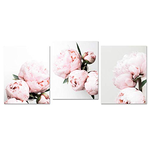 agwKE2 Flor de peonía Carteles e Impresiones Hojas y Flores Verdes Lienzo Pintura Arte de la Pared para la Sala de Estar Decoración Imágenes Decoración para el hogar 40x60cmx3 sin Marco