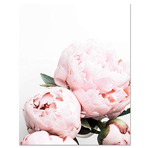 agwKE2 Flor de peonía Carteles e Impresiones Hojas y Flores Verdes Lienzo Pintura Arte de la Pared para la Sala de Estar Decoración Imágenes Decoración para el hogar 40x60cmx3 sin Marco