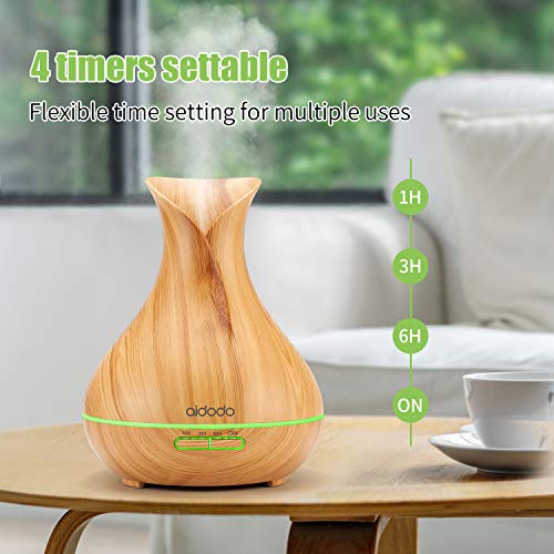 Aidodo Difusor de Aroma 400ml Humidificador Ultrasónico Aromaterapia,Difusor de Aceites Esenciales con Vapor Frío, 7-Color LED,4 Temporizador, Ambientador,Humidificador Bebes, Hogar, Oficina,Bebé etc