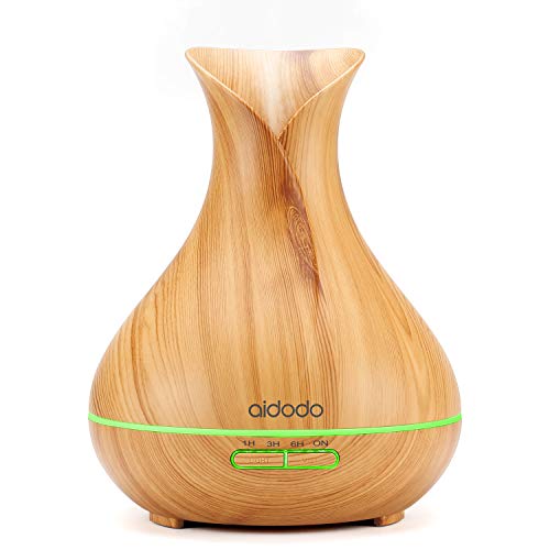 Aidodo Difusor de Aroma 400ml Humidificador Ultrasónico Aromaterapia,Difusor de Aceites Esenciales con Vapor Frío, 7-Color LED,4 Temporizador, Ambientador,Humidificador Bebes, Hogar, Oficina,Bebé etc