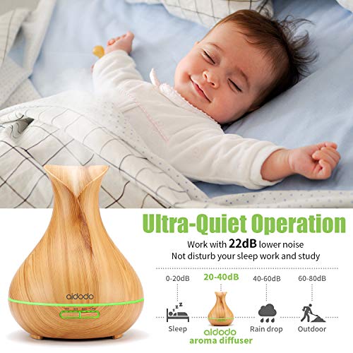 Aidodo Difusor de Aroma 400ml Humidificador Ultrasónico Aromaterapia,Difusor de Aceites Esenciales con Vapor Frío, 7-Color LED,4 Temporizador, Ambientador,Humidificador Bebes, Hogar, Oficina,Bebé etc