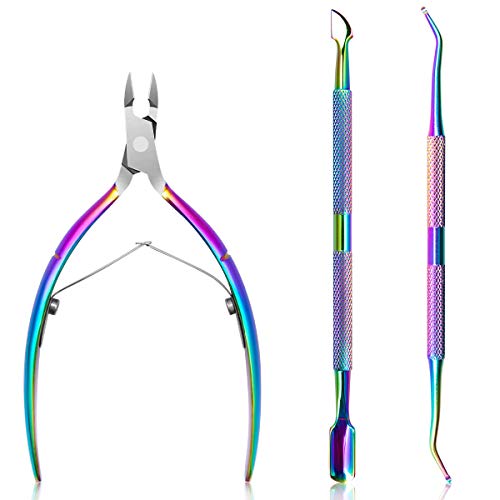Alicates Uñas 3 Piezas, Removedor Corta Cuticulas de Profesional Cortador Empujador de Cuticulas Cortacuticulas Tijeras para Cutículas