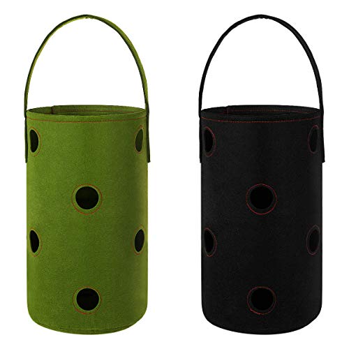ANBET 2 PCS Bolsas para Plantar Fresas, Bolsa de Cultivo de macetas con Fresas Colgantes de Fieltro con 11 Agujeros con 1 par de Guantes para Plantas/Hierbas/Flores