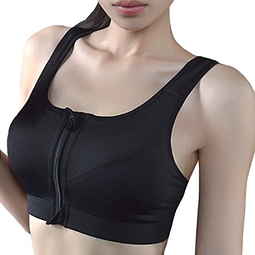 APIKA Sujetador Deportivo Cremallera De Apertura Frontal Sujetador De Entrenamiento Ajustable De Alto Impacto(M,Negro)