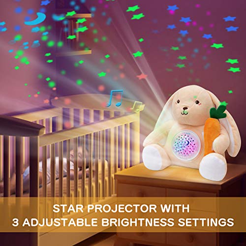 APUNOL Peluche Bebés Musical, Recargable Proyector Bebes Luces y Musica Juguete Conejo Regalos para Bebes Recien Nacidos con Chupete para Dormer, Sensor de llanto y 18 Canciones de Cuna