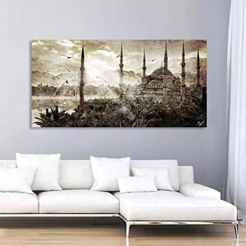 Arjazia Cuadro Islam Mosquita de Estambul – Cuadro árabe – 80 x 40 cm y 120 x 60 cm – Marrón – Impresión sobre lienzo de alta resolución – Lienzo tensado sobre un marco de madera (120 x 60 cm)