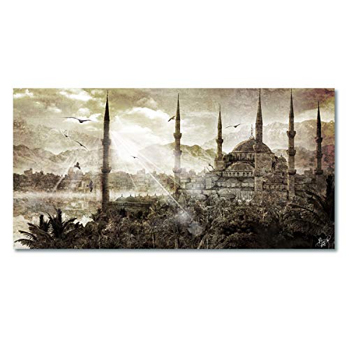 Arjazia Cuadro Islam Mosquita de Estambul – Cuadro árabe – 80 x 40 cm y 120 x 60 cm – Marrón – Impresión sobre lienzo de alta resolución – Lienzo tensado sobre un marco de madera (120 x 60 cm)