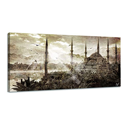 Arjazia Cuadro Islam Mosquita de Estambul – Cuadro árabe – 80 x 40 cm y 120 x 60 cm – Marrón – Impresión sobre lienzo de alta resolución – Lienzo tensado sobre un marco de madera (120 x 60 cm)