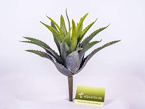 artplants.de Decorativo Agave con 22 Hojas, Verde, en Vara de Ajuste, 30cm - Planta Artificial - Suculenta Decorativa