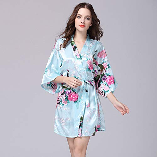 Batas de Seda de imitación de Mujer Vestido de Novia de satén Bata de Novia Albornoz Floral de Gran tamaño Pijama Corto 1 M