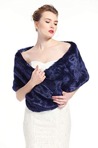 BEAUTELICATE Chal Estola de Pelo Mujer Boleros para Invierno Fiesta Novia Bodas Azul Marino