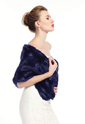 BEAUTELICATE Chal Estola de Pelo Mujer Boleros para Invierno Fiesta Novia Bodas Azul Marino