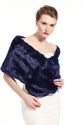 BEAUTELICATE Chal Estola de Pelo Mujer Boleros para Invierno Fiesta Novia Bodas Azul Marino