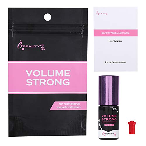 Beauty7 Extensión de Pestañas Volumen Strong de Pegamento Adhesivo Color Negro 1-2 Segundos Secado Rápido 5ml