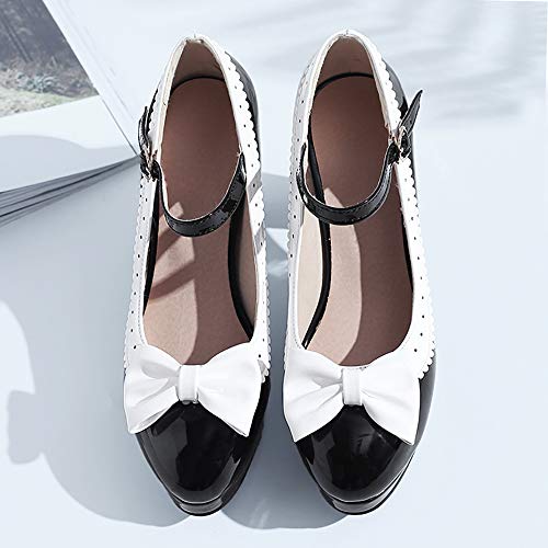 BeiaMina Mujer Dulce Bombas Zapatos Lazo Mary Jane Pump Black Tamaño 48 Asian