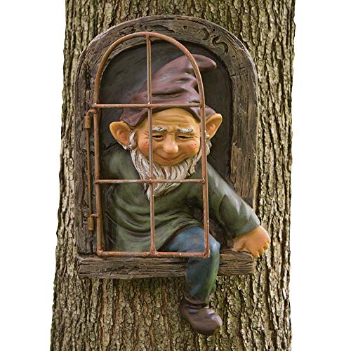 Bits and Pieces – Elf Out The Door Tree Hugger – Garden Peeker Yard Art – Escultura de árbol caprichoso, decoración de jardín