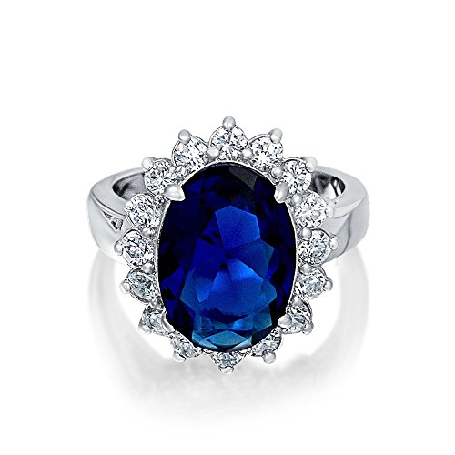 Bling Jewelry 6Ct Azul Real Safiro Simulado Ovalado Zirconio Cúbico CZ Corona Halo para Mujer Promesa Anillo De Plata Esterlina