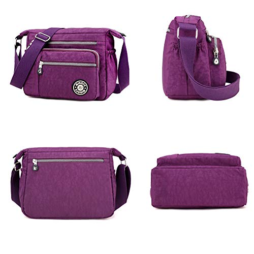 Bolsos de hombro tipo bandolera, de nailon, para mujer, modernos, estilo casual, color Morado, talla Small