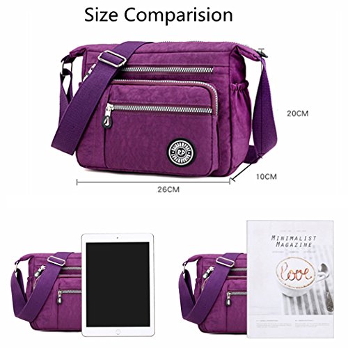 Bolsos de hombro tipo bandolera, de nailon, para mujer, modernos, estilo casual, color Morado, talla Small