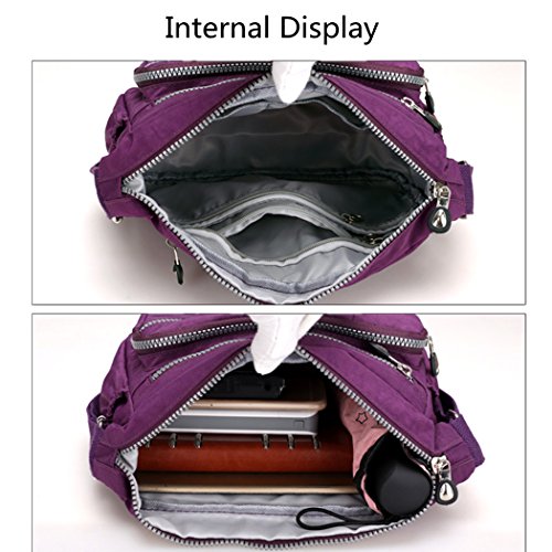 Bolsos de hombro tipo bandolera, de nailon, para mujer, modernos, estilo casual, color Morado, talla Small