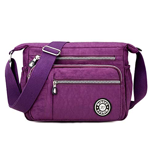 Bolsos de hombro tipo bandolera, de nailon, para mujer, modernos, estilo casual, color Morado, talla Small